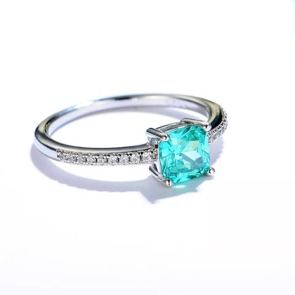 Mint Green cz Ring Stud Post Earrings Set Size 7 New - Picture 2 of 8